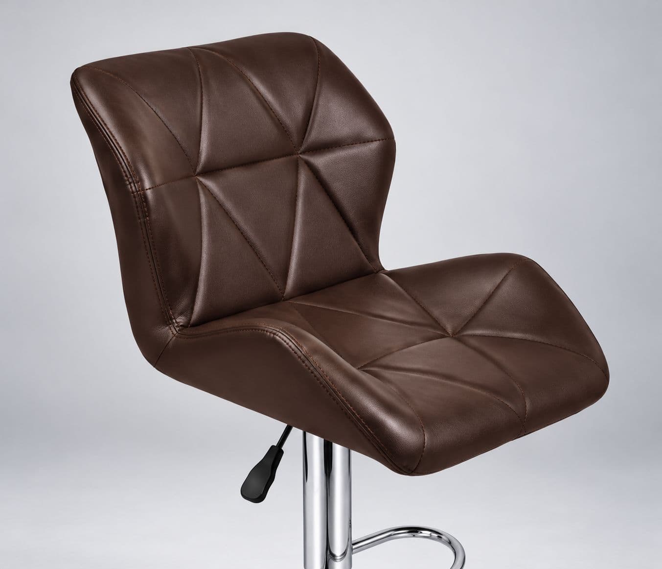 Image 3 for Bar Stool Dark Brown Cushioned Leatherette Metal Internal Support Frame Circular Chrome- Metal Footrest (HYD OTD)