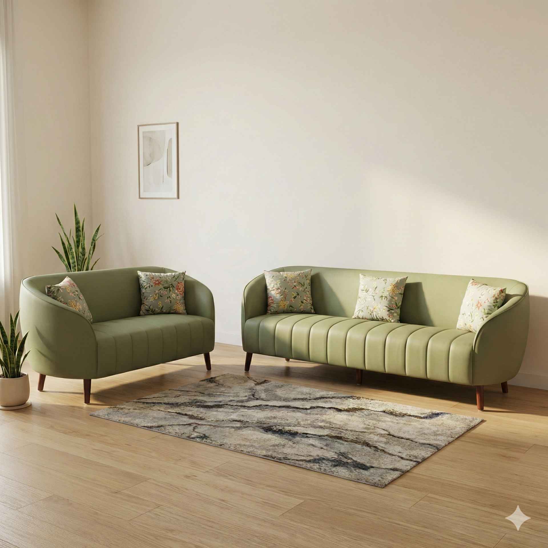Rolex Modern Sofa 3+2 Seater Suede Fabric (Olive Green)(WF)(LGB)(EC)(KORA)(BS-BTM)(HYD)(BS-SKN)