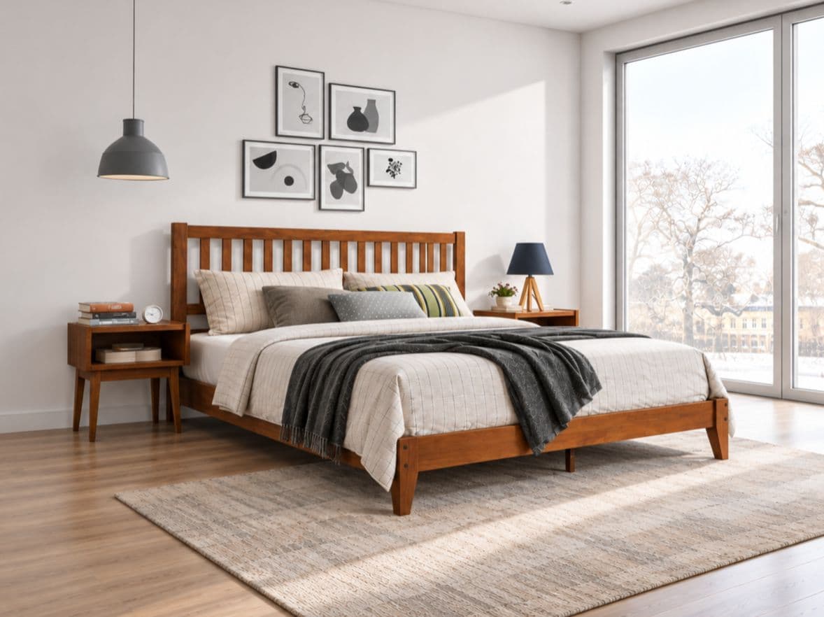 Image 1 for 602000121- Estre Rohira Rubber Wood King Size Bed in Walnut Color Uway (EC)(WH OTD)