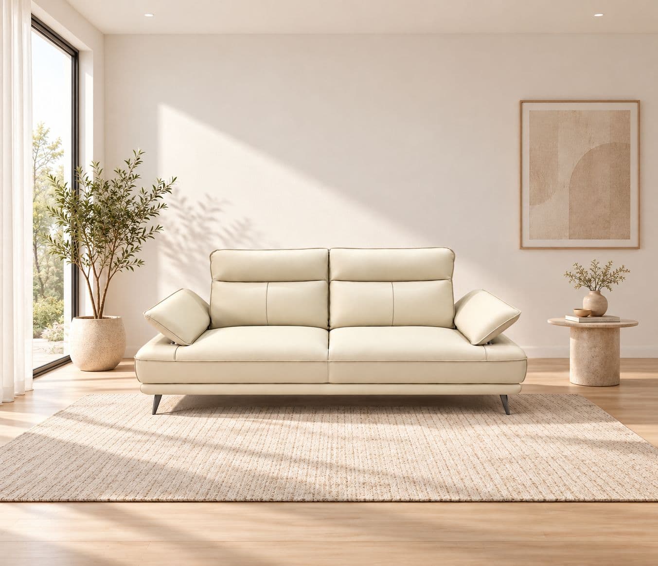 ZM958 3 Seater Sofa Half Leather -3S-59124 Off White