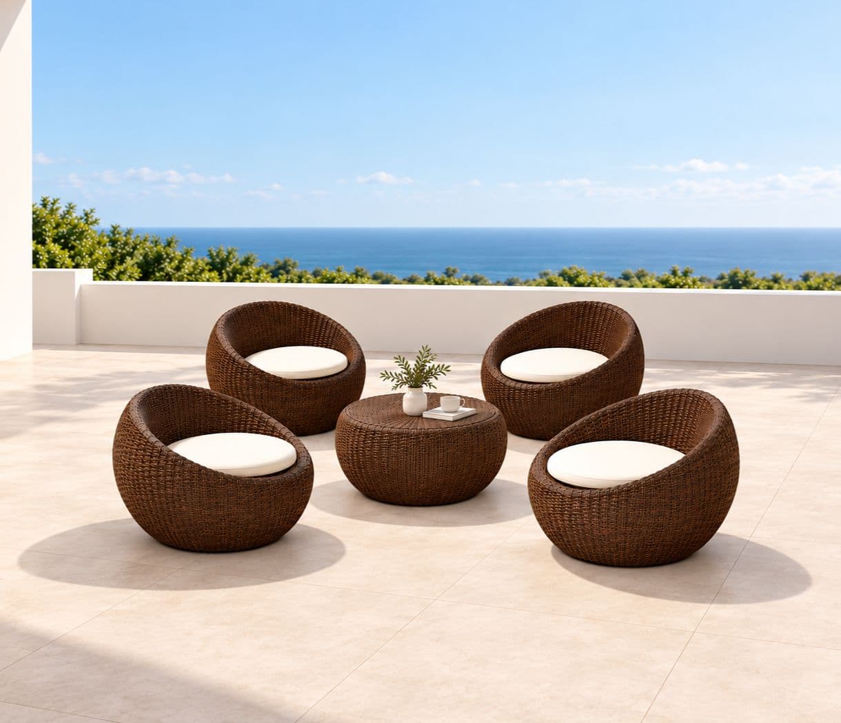 ODR-06 (Wicker) 1+4 Chairs And With Black Cushion Seat (RCH SW) (OWD)