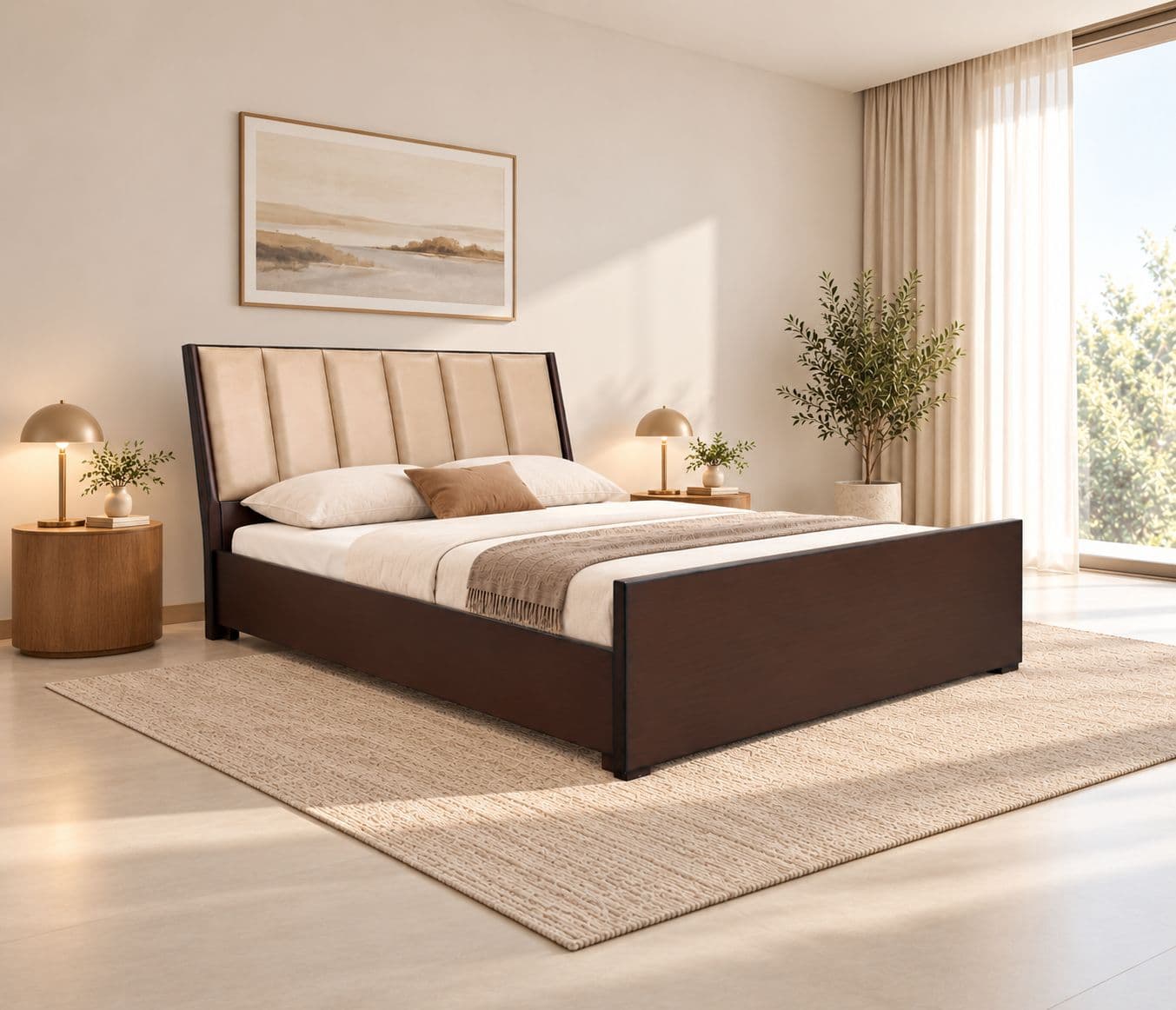 Cushion Patti Cot Queen Size With Regular Storage (WH)