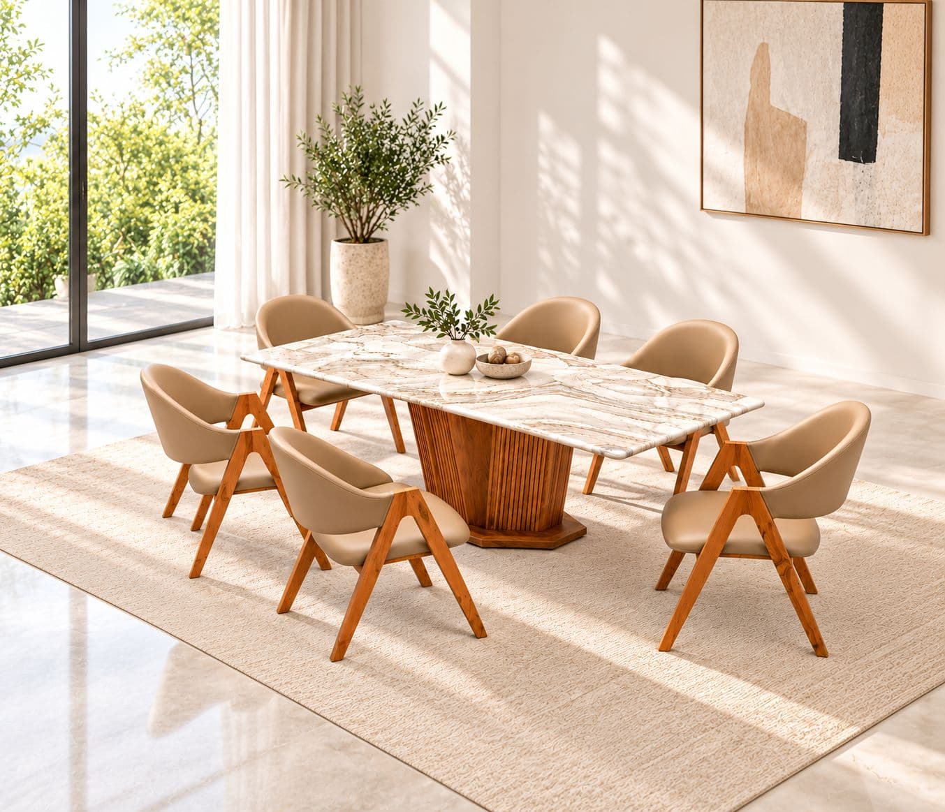 Dining Set 1+6 Seater With Vikas Marble 66x36 Top Ash Wood Base 40 / DC 369 / (WF)