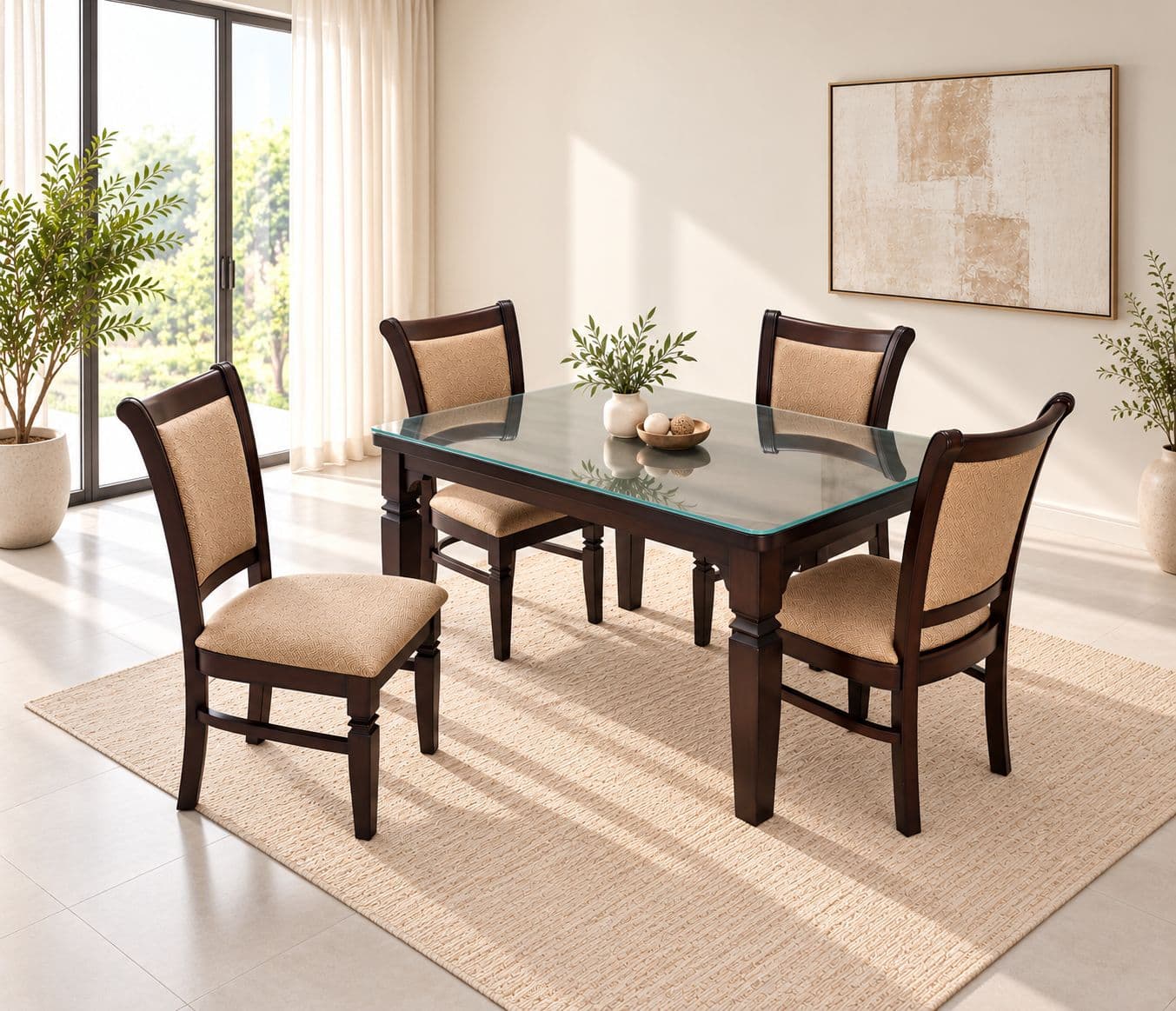 Classic 44 Dining Table 1+4 Seater With Glass Top (WH)