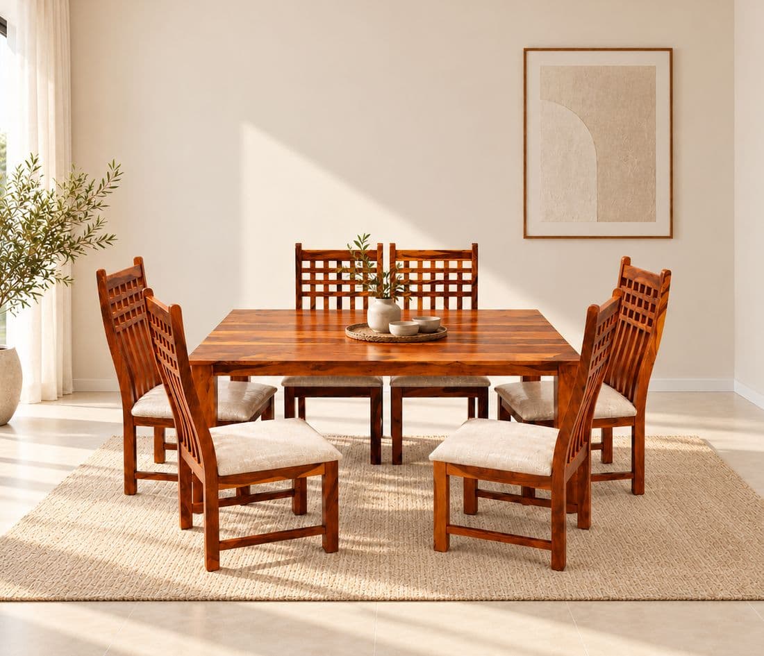 MH-Dining Set 1+6 Seater With Sheesham Wood Size 63"x36" (BSK)