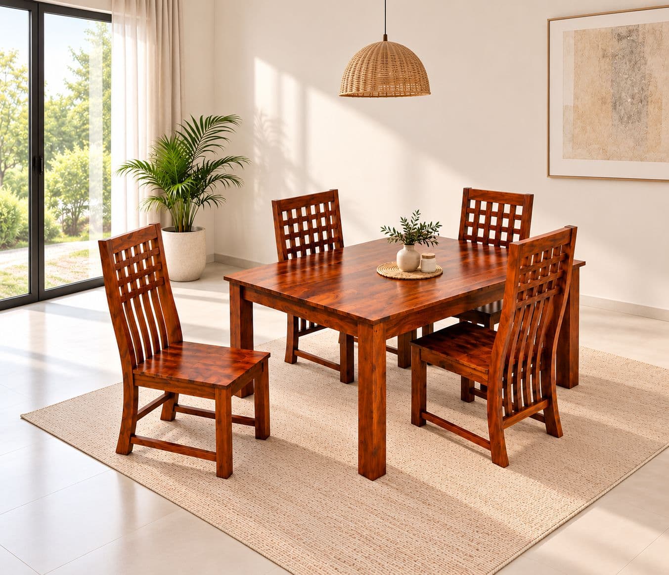 BGW 142 Dining Table 1+4 BGW 62 With Wood (WH)