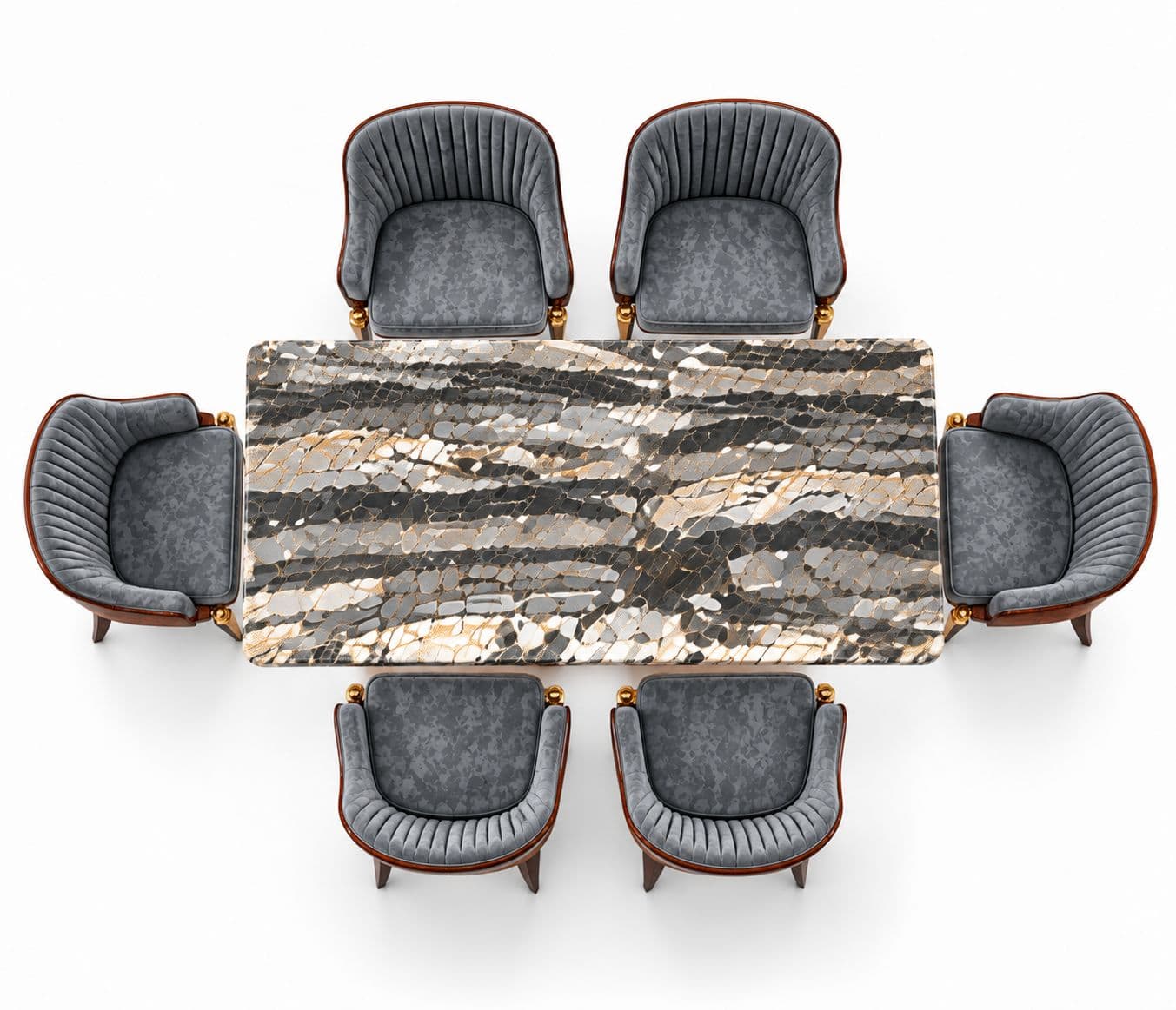 Image 3 for M05 Dining Full Set 1+6 Seater Marble Top With C10 Chairs And B14 Base (PKJ)