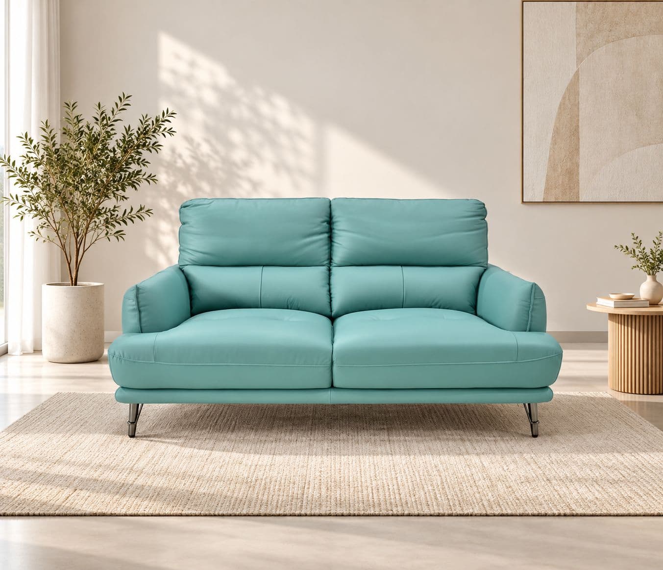 ZM977-Sofa 2 Seater Static -ZY-01 Green Half Leather (WH)