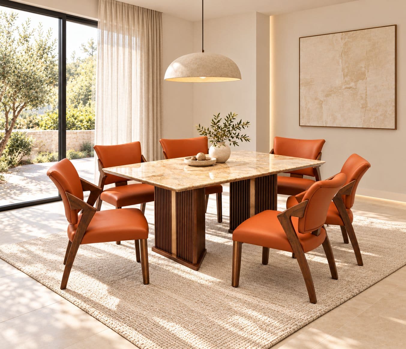 Image 1 for Dining Table 1+6 Seater Trio / DC 32 / Cogo Marble Top Ash Wood With Metal Grip Base 66*36 (BS-WF)