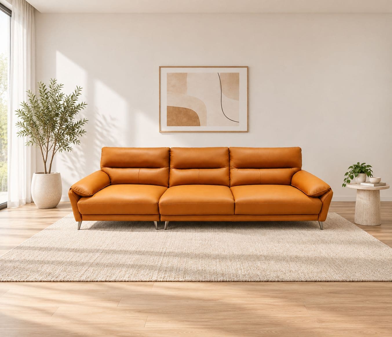 Image 1 for ZM978-Sofa 4 Seater -1802 Peru Tan Top Grain Leather+PVC