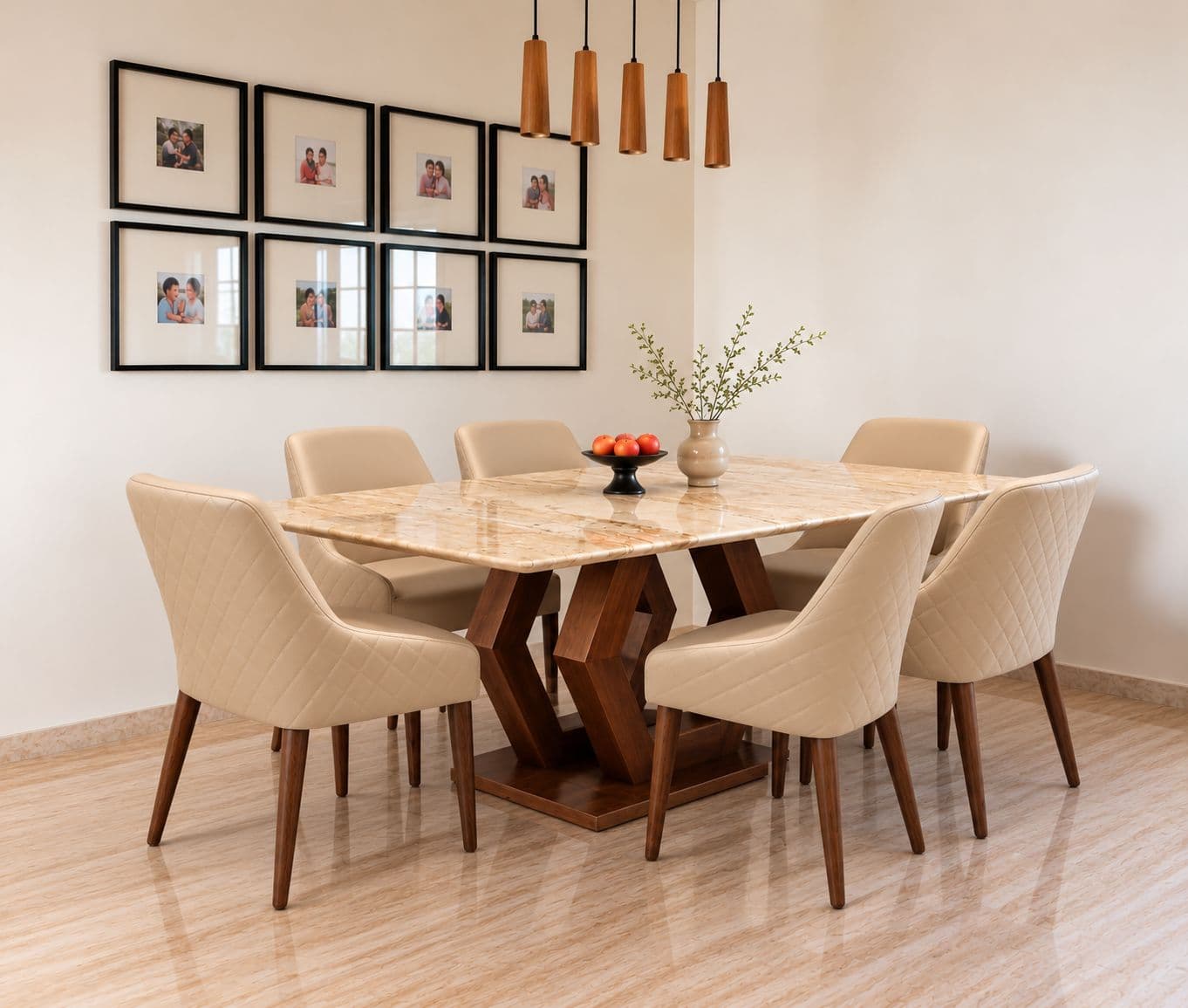 Image 1 for DC364/ 6 Seater Dining Set DT Axon Dyna Marble Top With Solid Ash Wood Base And Leatherette Chair (KORA OTD)