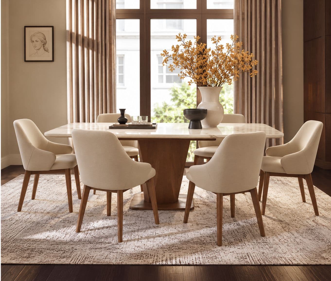 Image 1 for Dining Set 6 Seater Dining Set 3663/D -302 With Ash Wood and Metal Strip (BTM)