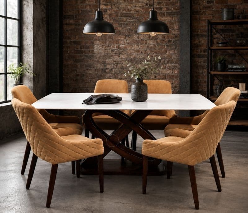 Image 3 for DT52/DC364/SWIS. RMR Dining Table 1+6 Seater Marble Top (BS-CP)