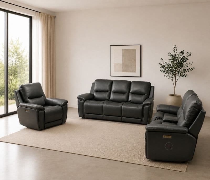 Manwah U71191M 3+2+1 Motor Recliner Pure Leather With Sound Bar/Concealed CupHolders (BWD)(WF)