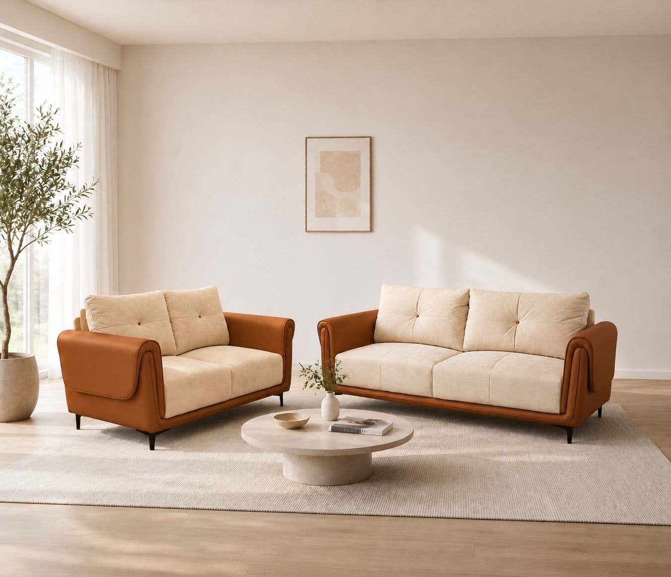Catalogue Sofa 3+2 Seater With Artificial Leather And Fabric (BTM)