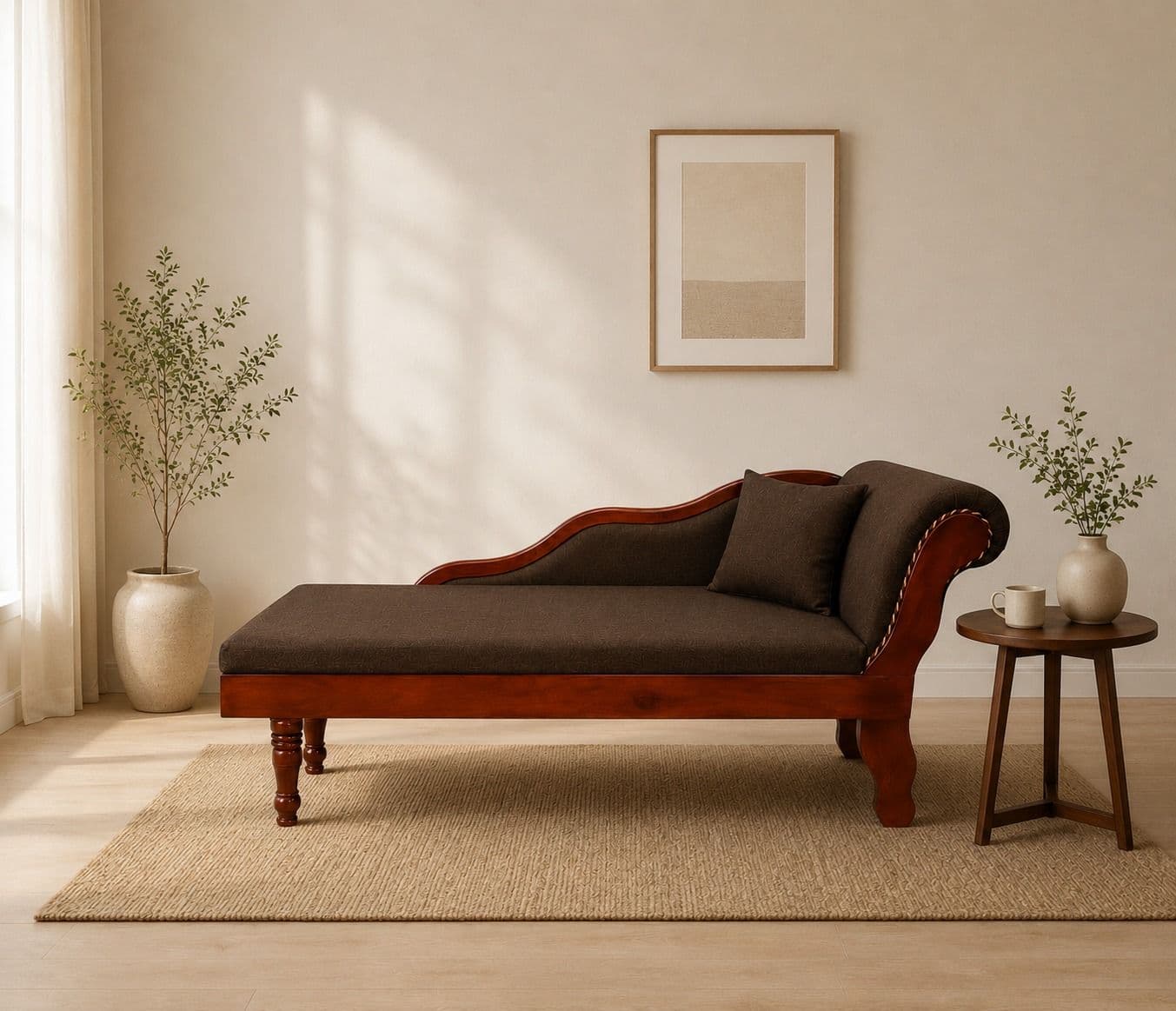 Image 1 for Backrest Diwan Jute Fabric And Solid Rubber Wood (BTM)