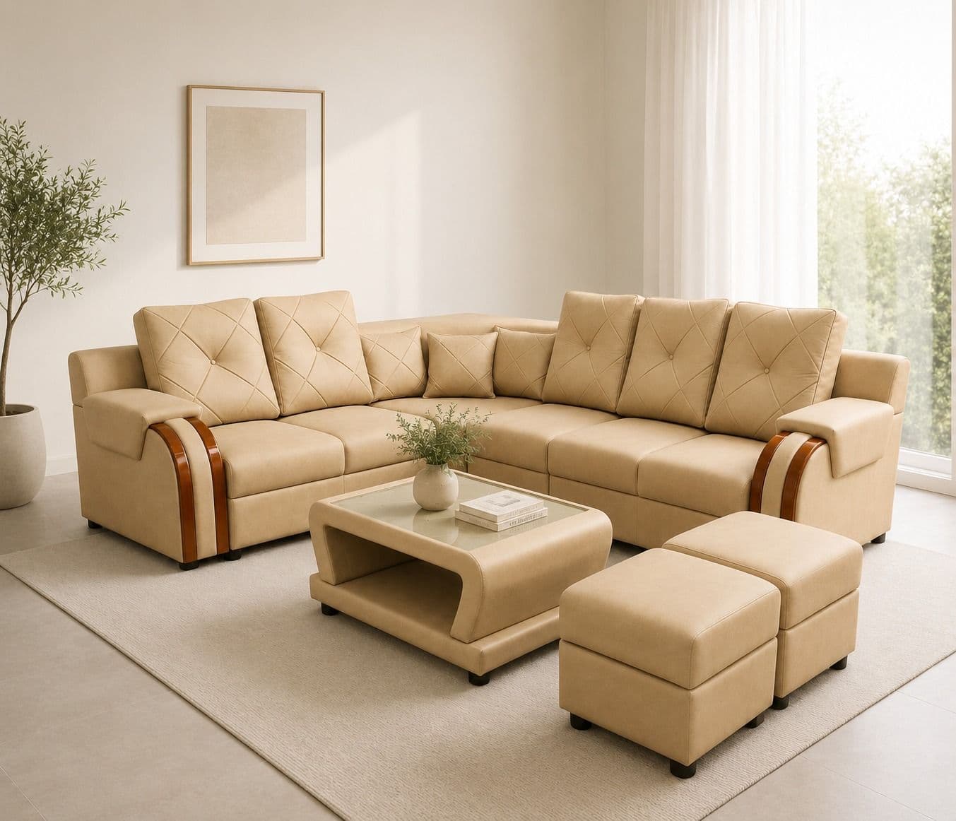 Image 1 for Regalia Luxa Sofa 2+2+1+C+Center table +2 Puffy Micro Suede Fabric (BTM)