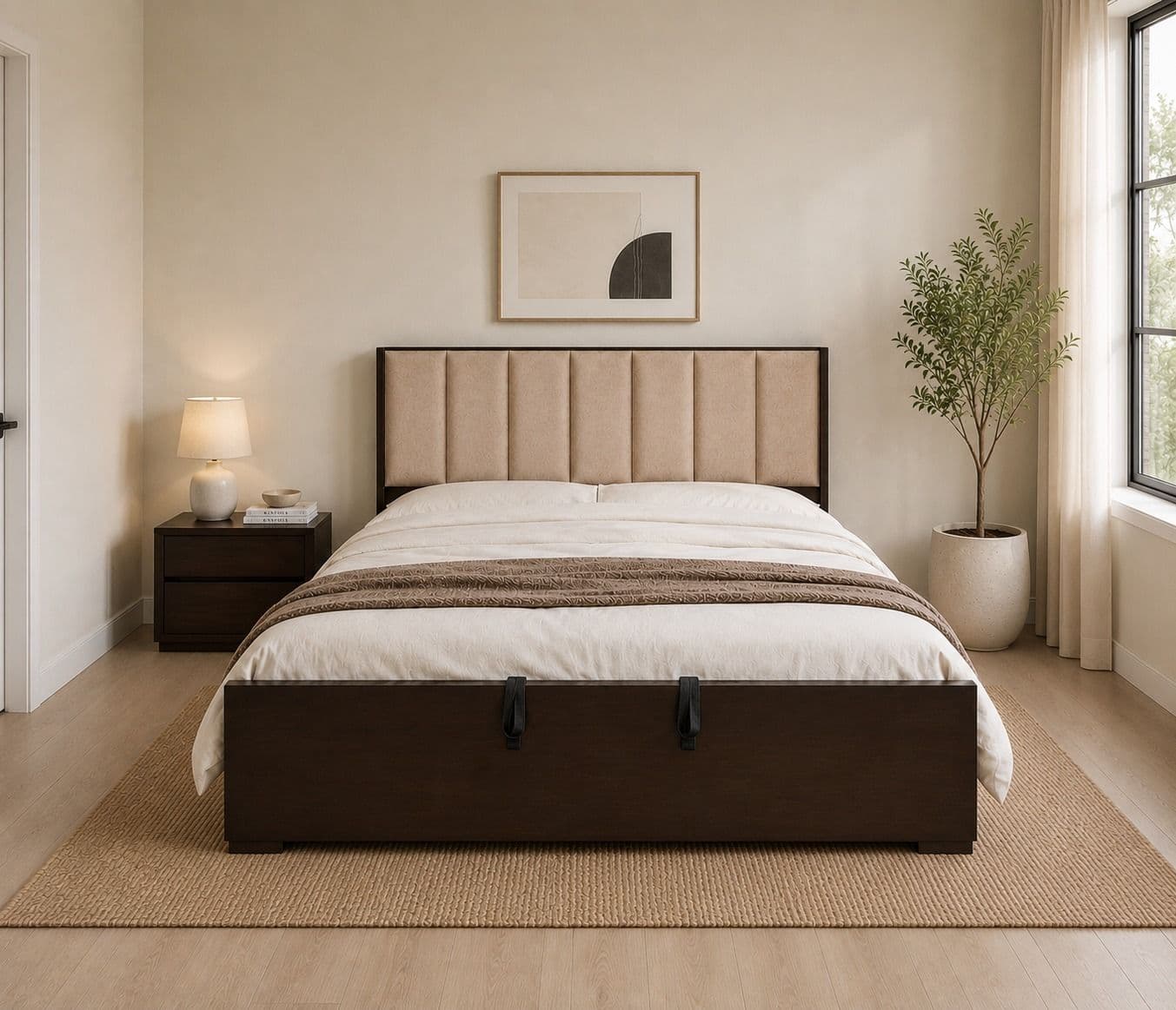 Patti Cushion Cot King Size 72"x78 "Box With Hydraulic Play And Engeneering Wood Legs Assam Teak (BSK)