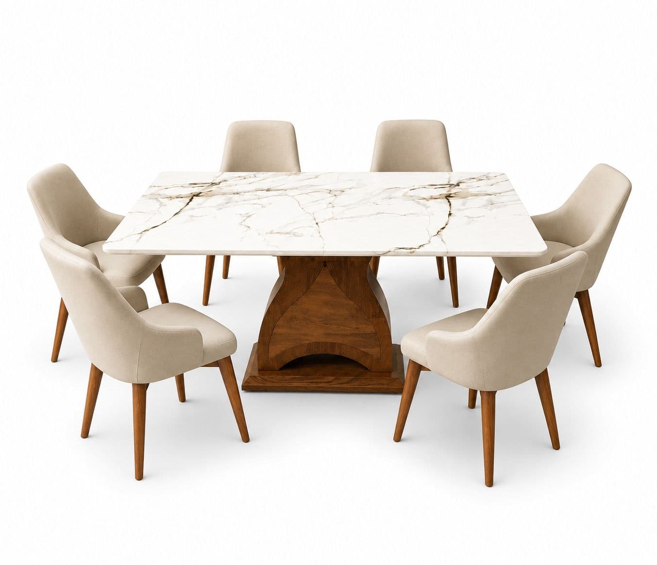 Image 4 for DT 187/8994 DC 302 Marble Top Ash Wood With Metal Strip 1+6 Seater (BTM)
