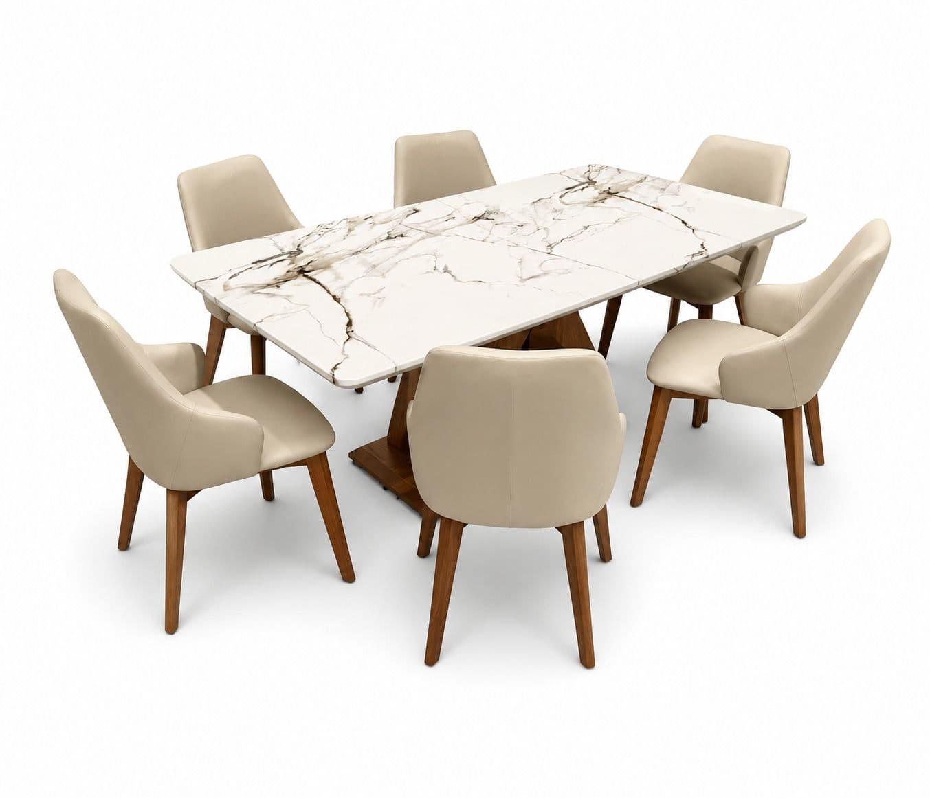 Image 3 for DT 187/8994 DC 302 Marble Top Ash Wood With Metal Strip 1+6 Seater (BTM)