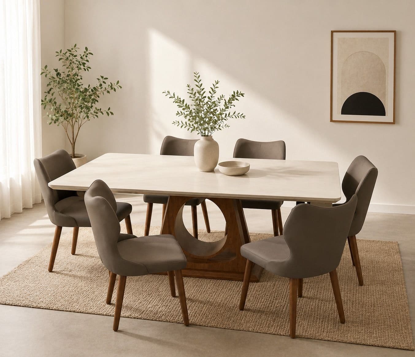 Image 1 for DT186/3588 701 Dining Chairs Marble Top Ash Wood Base 1+6 Seater (HYD)(KORA)