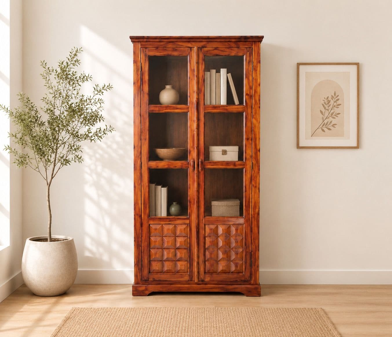 Image 1 for 2 Glass Door Diamond Almirah Sheesham Wood (BGPKU) (OWD)