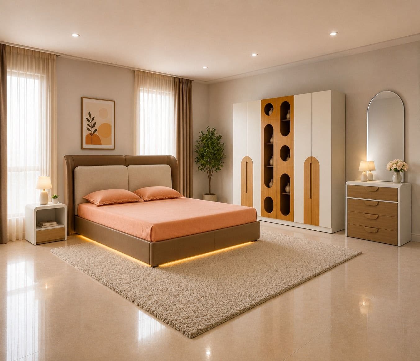 Bedroom Set 02 (45002) Hydraulic Storage Super Matt PU finish on premium MDF (HYD OTD)