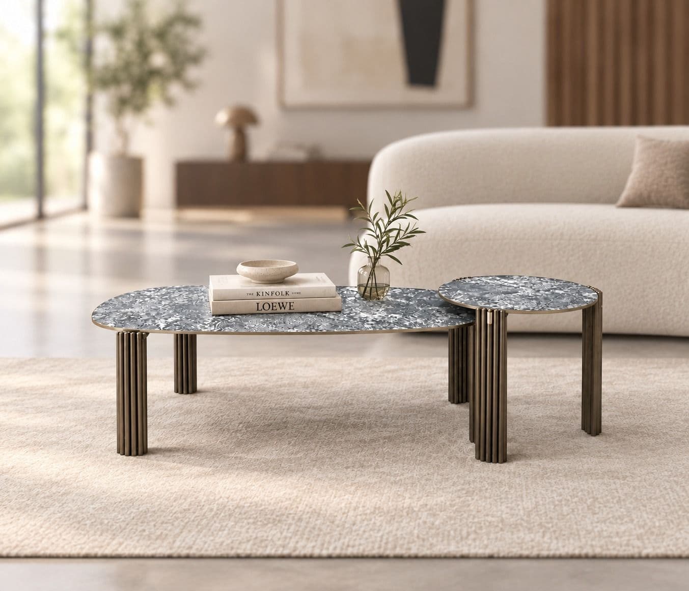 AH 2311. Center Table 2 Set Ceramic With Metal Base (BTM OTD)
