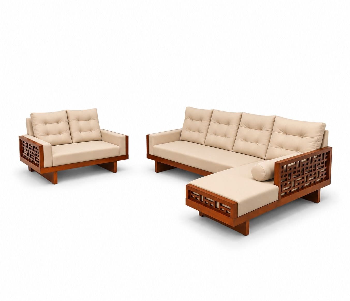 Image 4 for Estonia Sofa 3+ Lounger With 2 Seater High Density Foams And Micro Seude Fabric And Acacia Wood (BTM OTD)