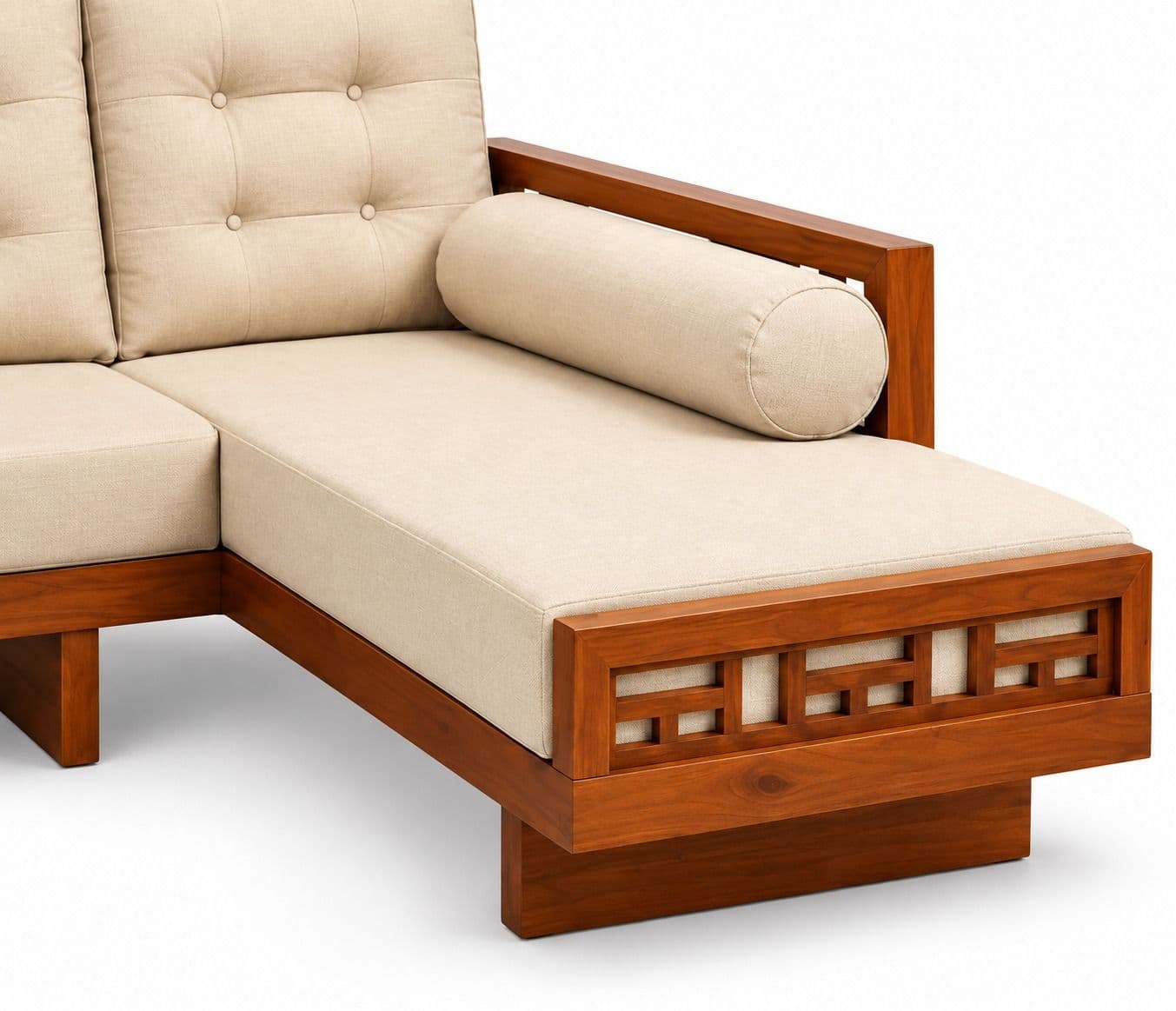 Image 11 for Estonia Sofa 3+ Lounger With 2 Seater High Density Foams And Micro Seude Fabric And Acacia Wood (BTM OTD)