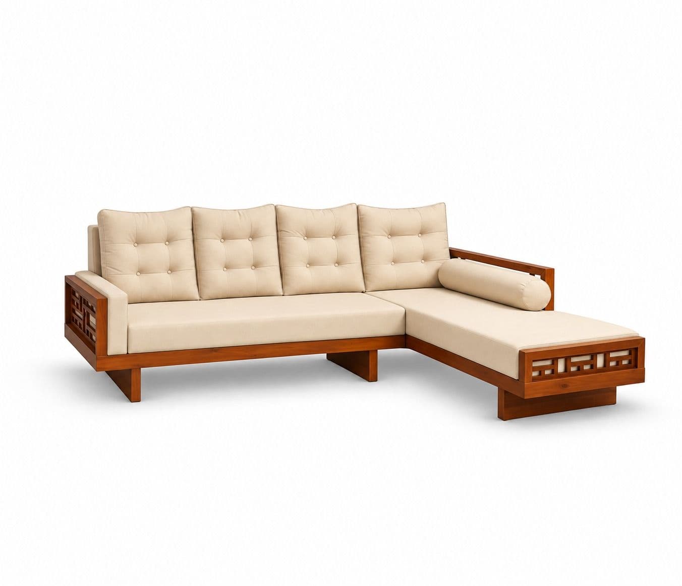 Image 5 for Estonia Sofa 3+ Lounger With 2 Seater High Density Foams And Micro Seude Fabric And Acacia Wood (BTM OTD)