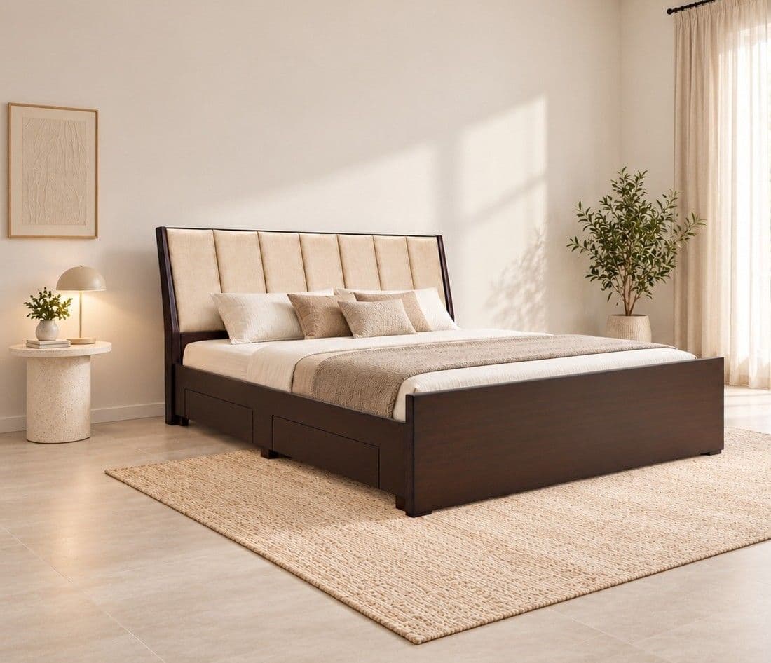 Cushion Patti Cot King Size With Regular Storage (WH)