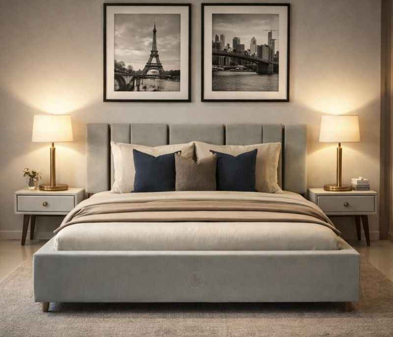 Image 1 for Lux King Sized Bed Without Storage (Velvet, Grey) (KORA)