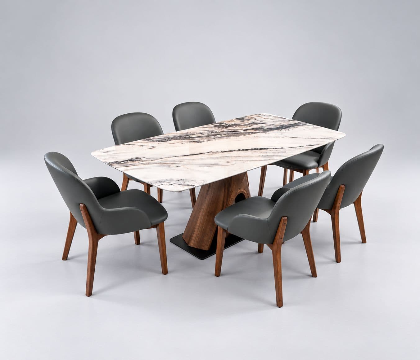 Image 3 for Dining Set 1+6 Seater 182-136 Chairs Leatherette With Rubber Wood Base Laminate With PVD (BWD)