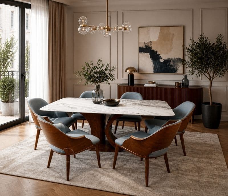 Image 1 for Dining Table Marble Top SY09+Base 656+DC 2136 1+6 Seater (HYD OTD)