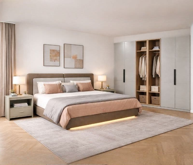 Image 1 for 45001 Bedroom Set King Size 72x78 with Hydraulic Storage + Dresser 2 Bed Side Table + 6 Door Wardrobe (WF OTD)