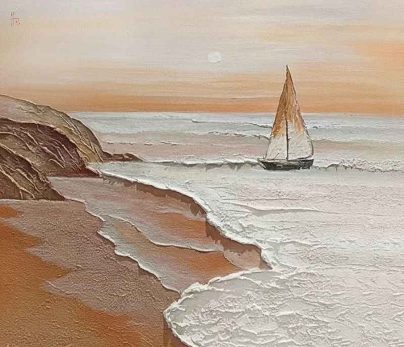 Image 3 for 50X 70 CM Hardbord Frame Sunrise pure hand-painted art oil painting cream style living room porch decoration painting large floor sofa background wall hanging painting