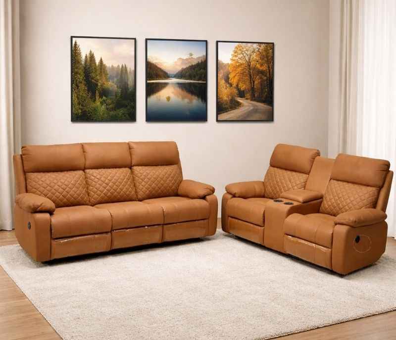 Image 3 for R20 3+2 Recliner Motor With Console (Suede, Brown) (BWD OTD)