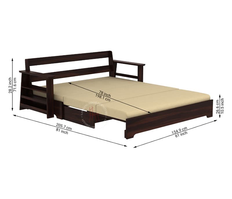 Image 8 for Delis Sheesham Wood Sofa Cum Bed Without Armrests