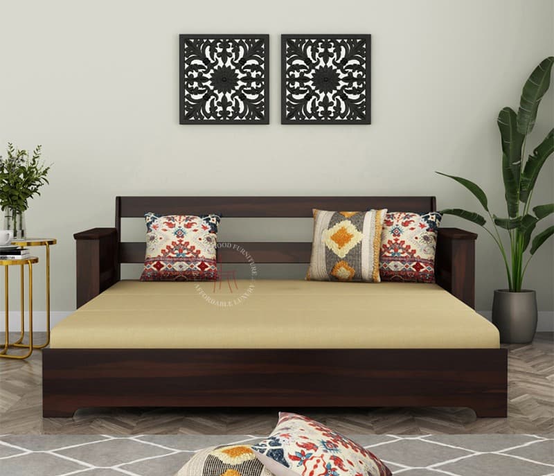Delis Sheesham Wood Sofa Cum Bed Without Armrests