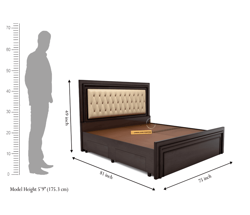 Image 5 for Beading King Size with Full Drawer Storage (High Density Ply Wood, Darl Brown)