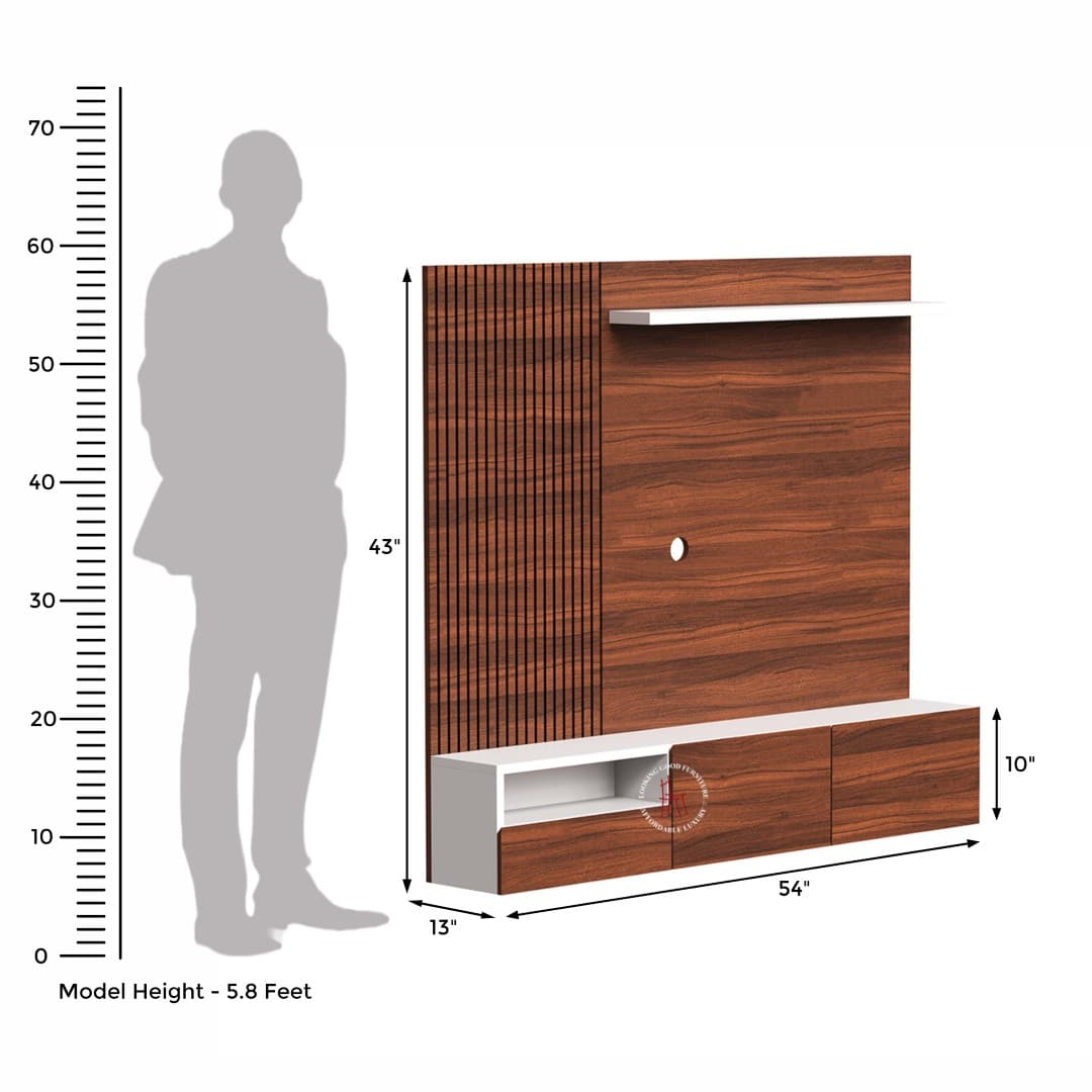 Image 6 for Henry Engineered Wood Wall-Mounted Tv Unit with Shelf & Drawers (Exotic Teak Finish)