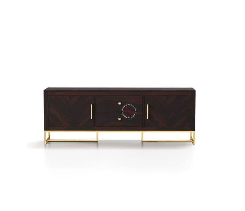 Image 3 for Jais Metal Base Sheesham Wood Tv Unit with Drawers and Cabinets (Honey Finish)