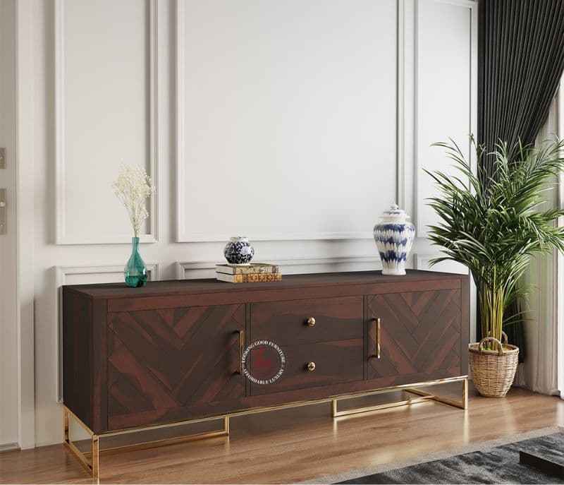 Image 1 for Jais Metal Base Sheesham Wood Tv Unit with Drawers and Cabinets (Honey Finish)