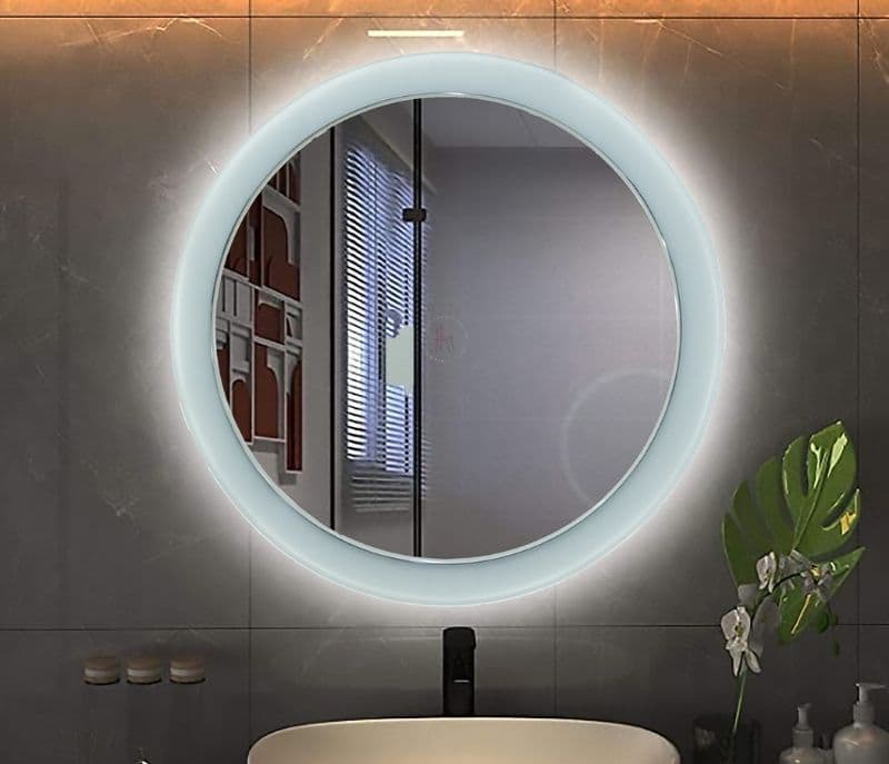 Image 1 for Ignazio Mirror with Black Silver Round Laquer Glass and White LED light