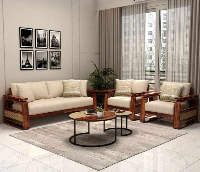 Image 1 for Vrinda Sheesham Wood Sofa with Cane and Brass Detailing