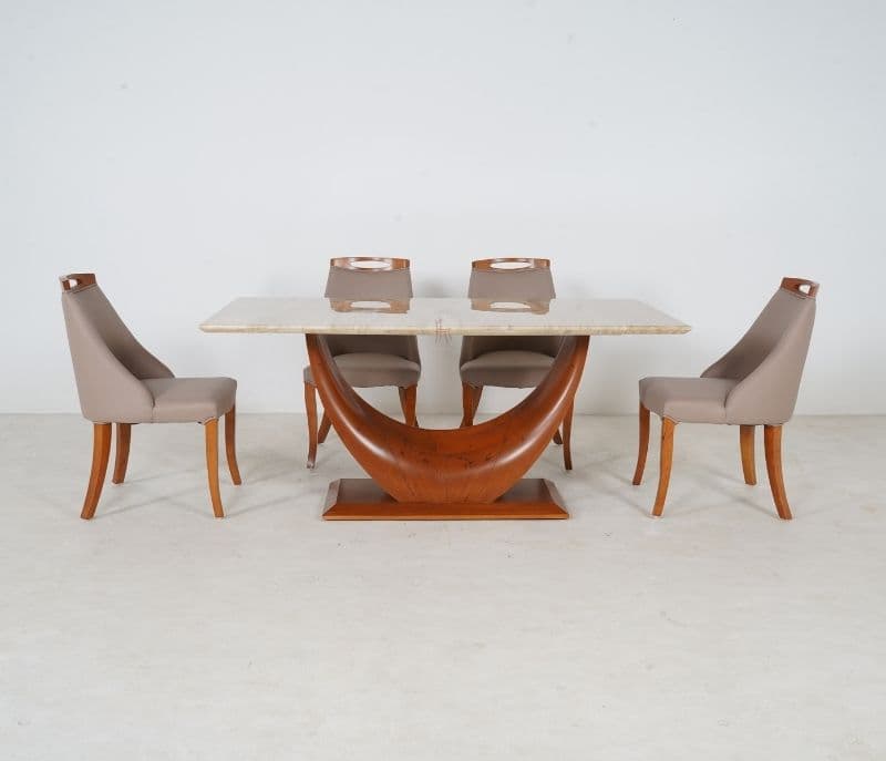 Image 4 for Sammy 6 Seater White Onyx Marble Dining Set with Premium Leatherette Upholstery