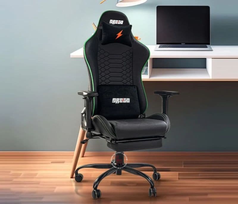 PU Leather Gaming Chair with Retractable Footrest ( Green )
