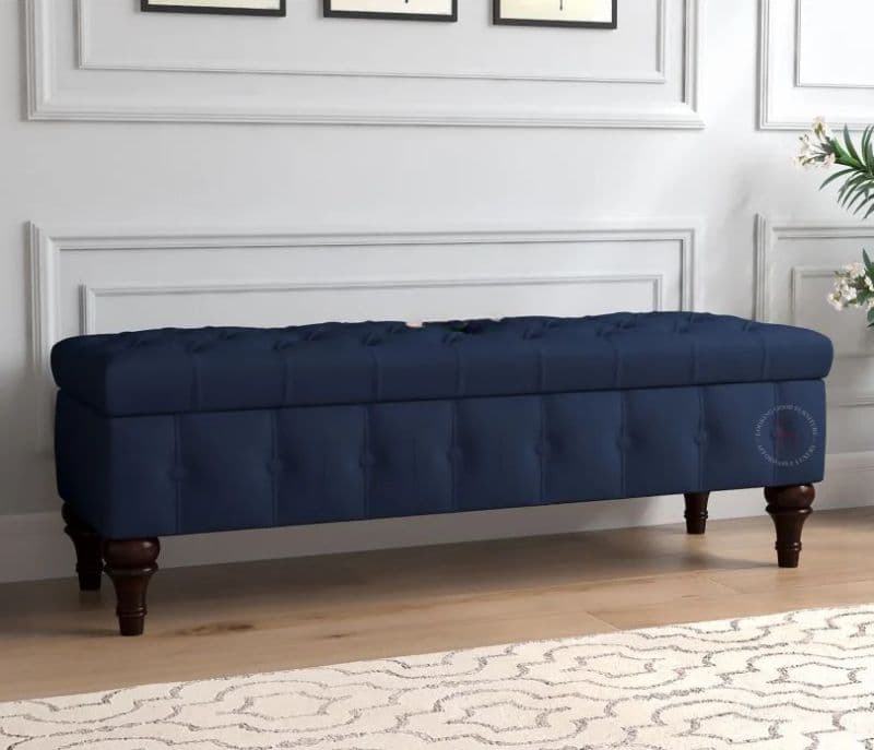 Pedro Ottoman Bench With Storage ( Indigo Ink, Walnut Finish )