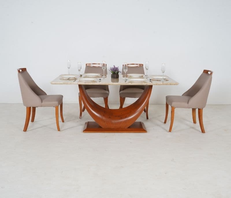 Image 5 for Sammy 6 Seater White Onyx Marble Dining Set with Premium Leatherette Upholstery